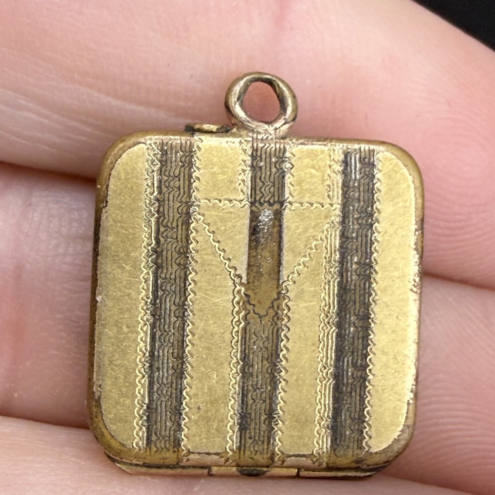 Vintage Gold Filled Locket Fob Signed HFB Square